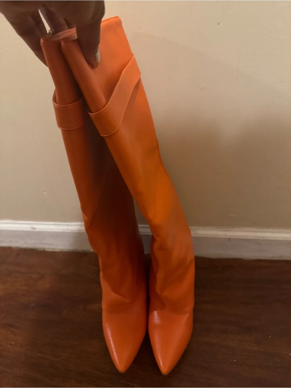 Azalea Wang Orange Pointed Knee Boots for Women’s Boots